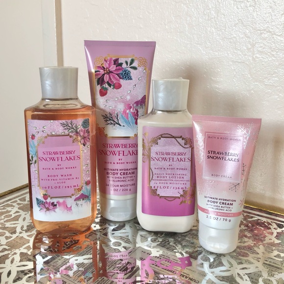Bath & Body Works Other - Bath & Body Works Strawberry Snowflakes 4 Piece Bundle NWT